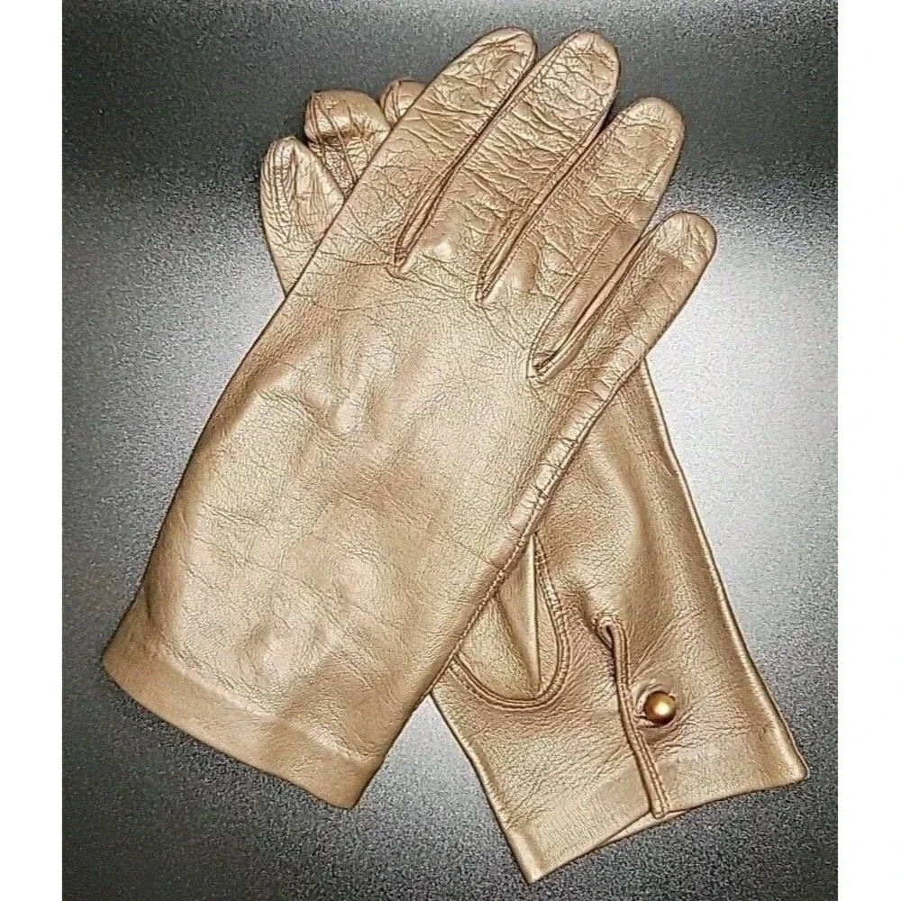 VTG Mid-Century Italian Brown Leather Gloves Sz 7 Unlined Washable Dress Italy